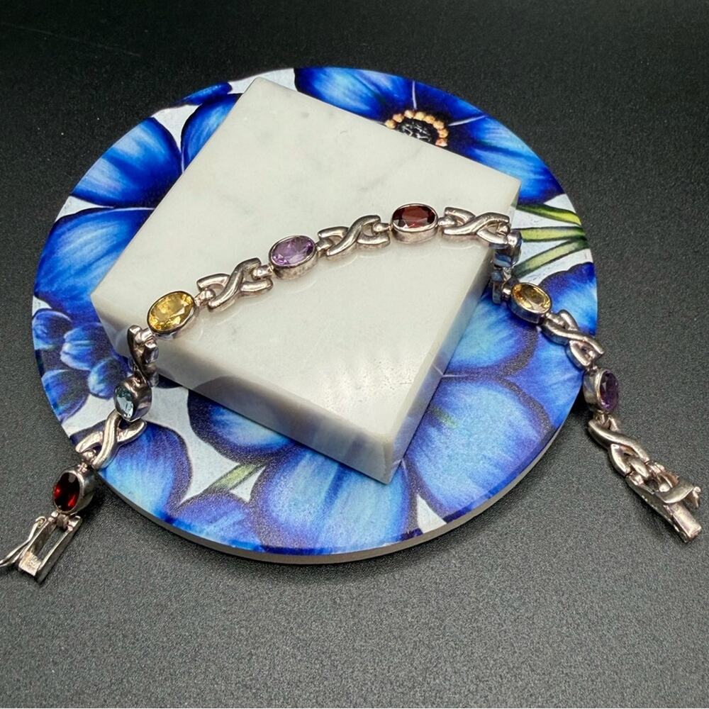 Gorgeous! Roma 925 Sterling Silver Multicolored stones #M47 apps 7”
